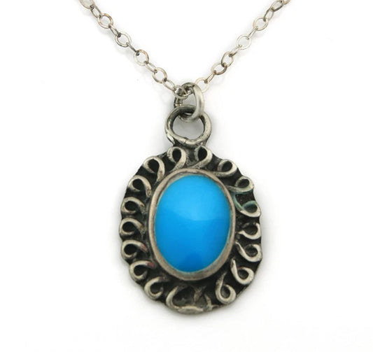 Navajo Necklace Sterling Silver Natural Blue Turquoise Handmade Vintage