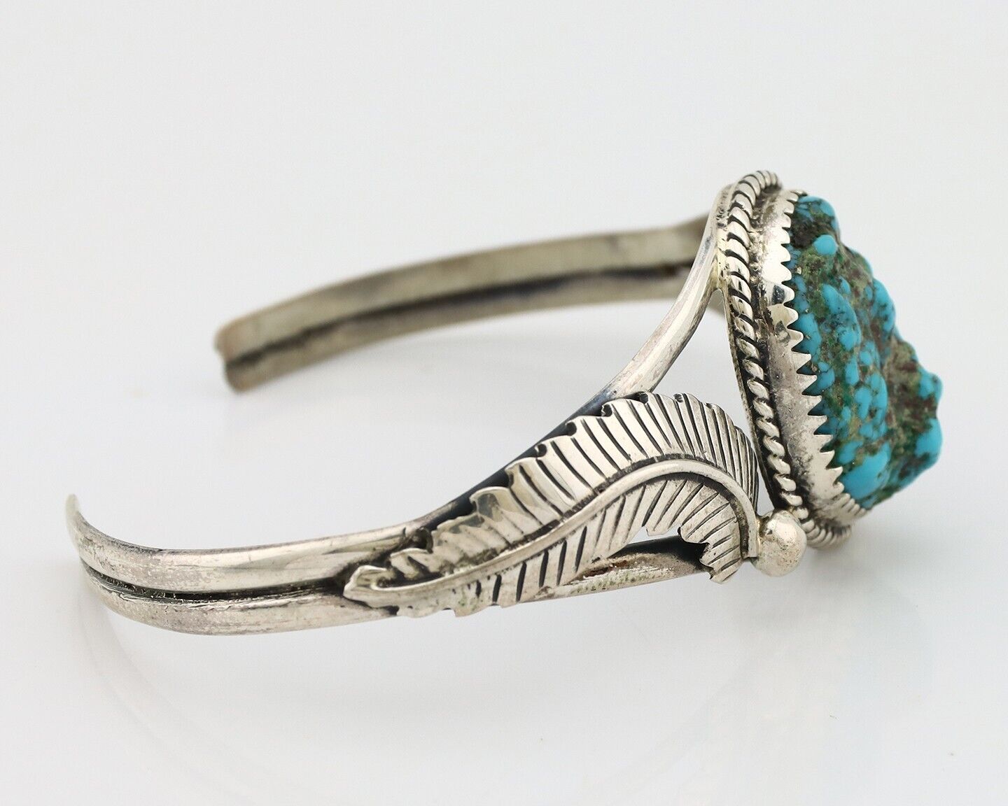Navajo Bracelet 925 Silver Sleeping Beauty Turquoise Native American Artist C80s