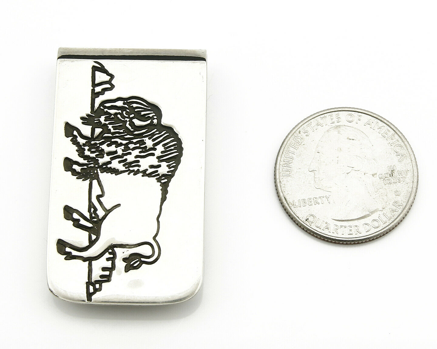 Navajo Money Clip .925 Silver & Nickle Hand Stamped Artist Native C.80's-90's
