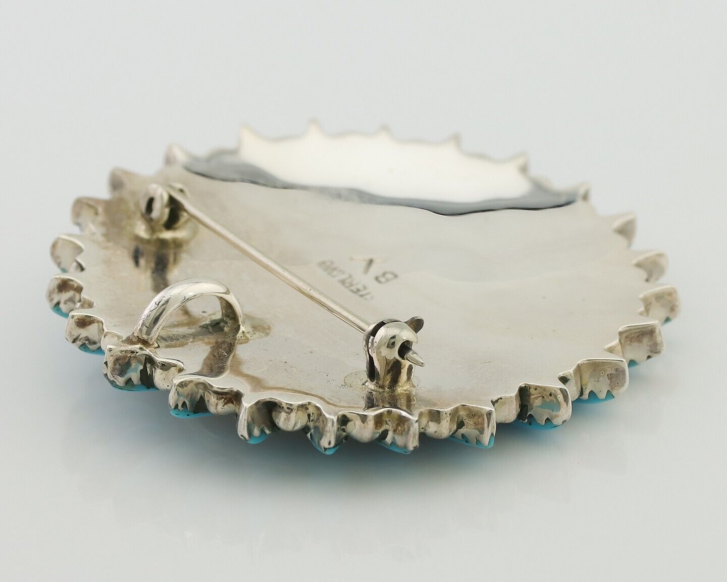 Navajo Pin Pendant 925 Silver Blue Turquoise Signed Benson Yazzie C.80's