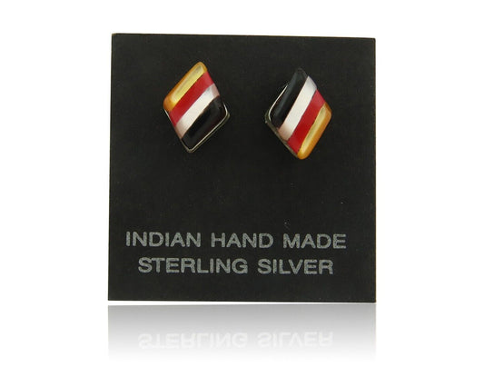 Navajo Earrings 925 Silver Natural Gemstone Native American Artist C.80's