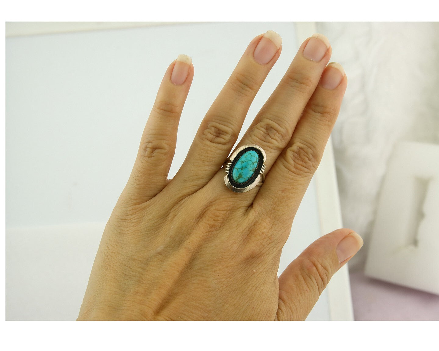 Vintage Navajo Ring 925 Sterling Silver Authentic Turquoise Handmade Size 6.5