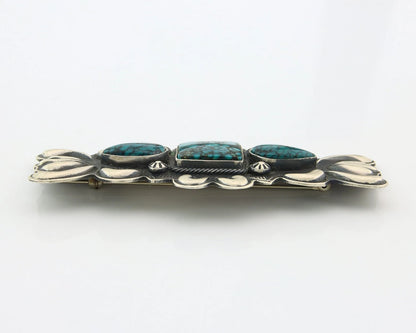 Navajo Handmade Pin Sterling Silver Turquoise Vintage Artist Signed PJ Begay