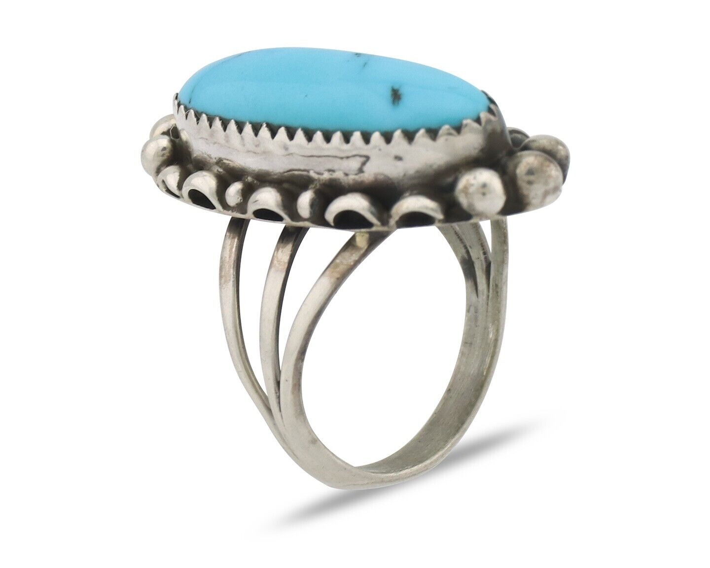 Navajo Ring .925 Silver Sleeping Beauty Turquoise Signed SkyStone Creations C80s