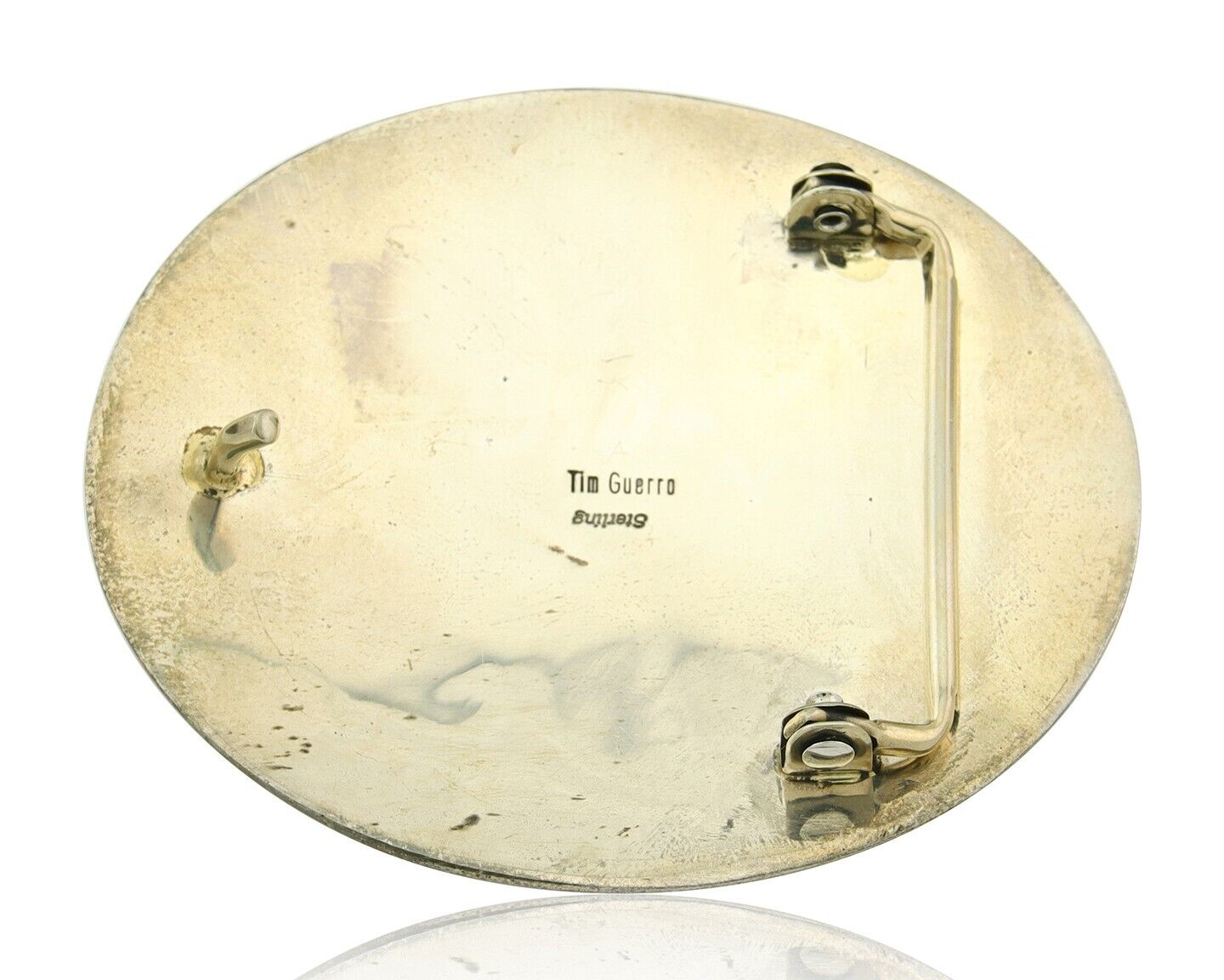 Navajo Belt Buckle 925 Sterling Silver Artist Signed Tim Guerro 2.5x3 in C.80's