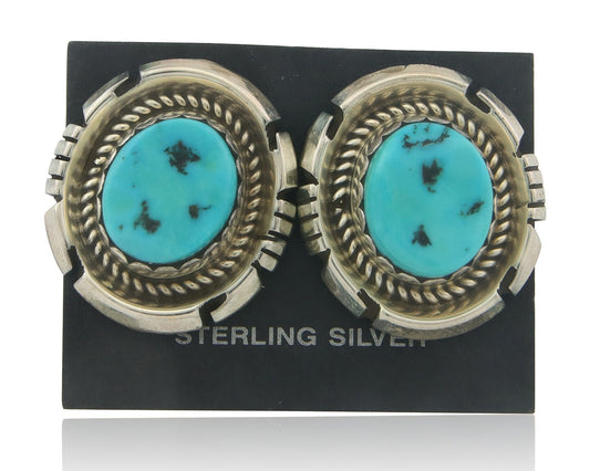 Navajo Earrings 925 Silver Natural Turquoise Native Signed Jon McCray C.80's
