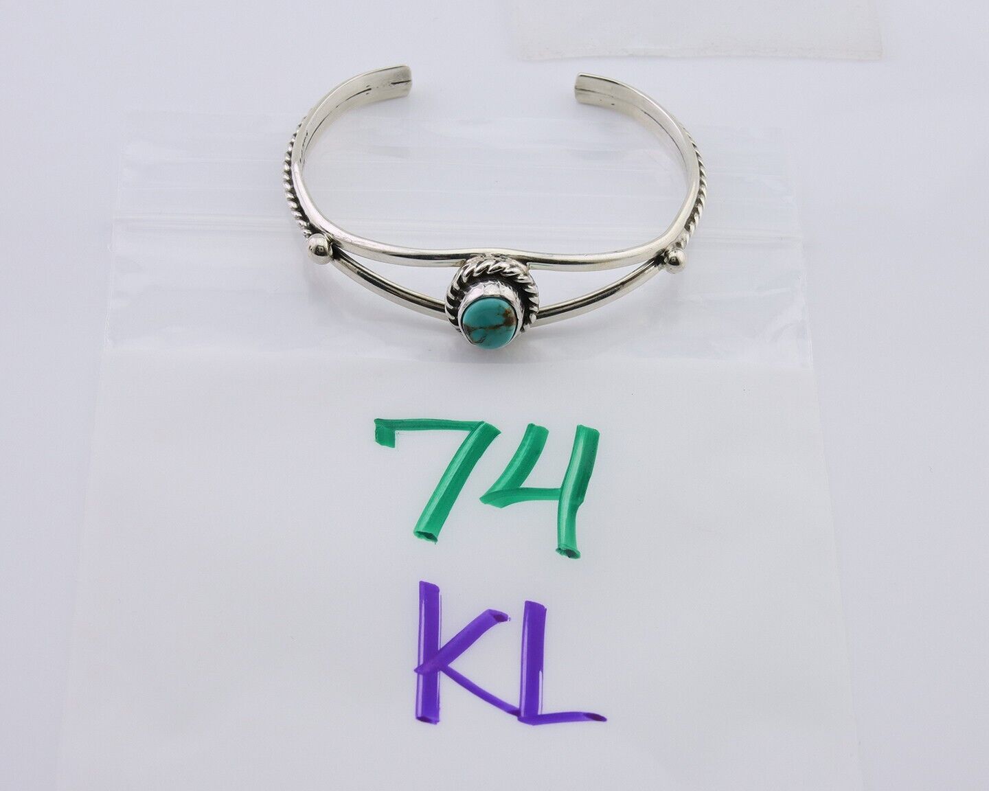 Navajo Bracelet 925 Silver Natural Turquoise Artist Signed Gecko C.80's