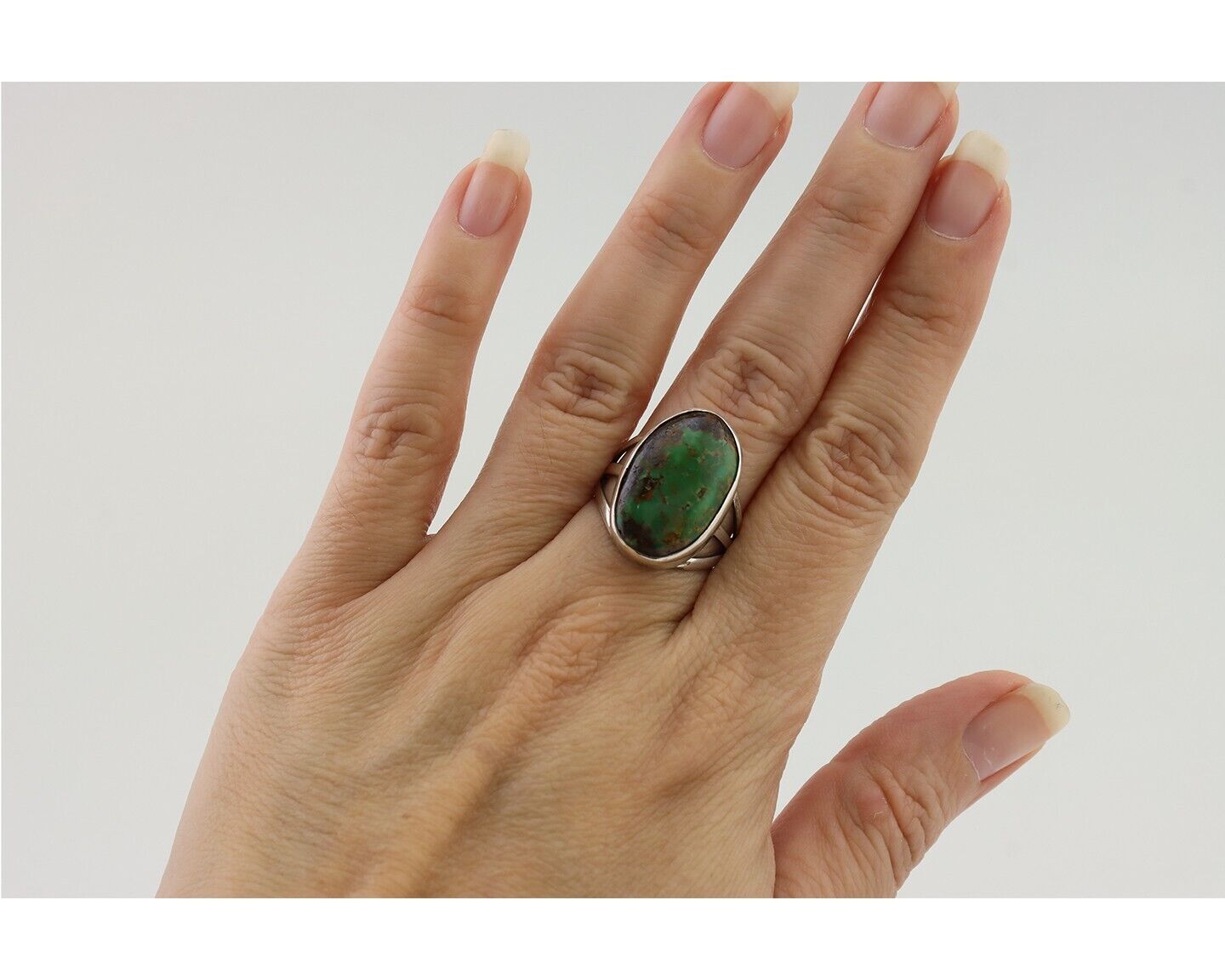 Navajo Ring 925 Silver Green Turquoise Native American Artist Size ? C.80's