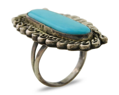Navajo Ring 925 Sterling Blue Turquoise Native American Artist C.80's