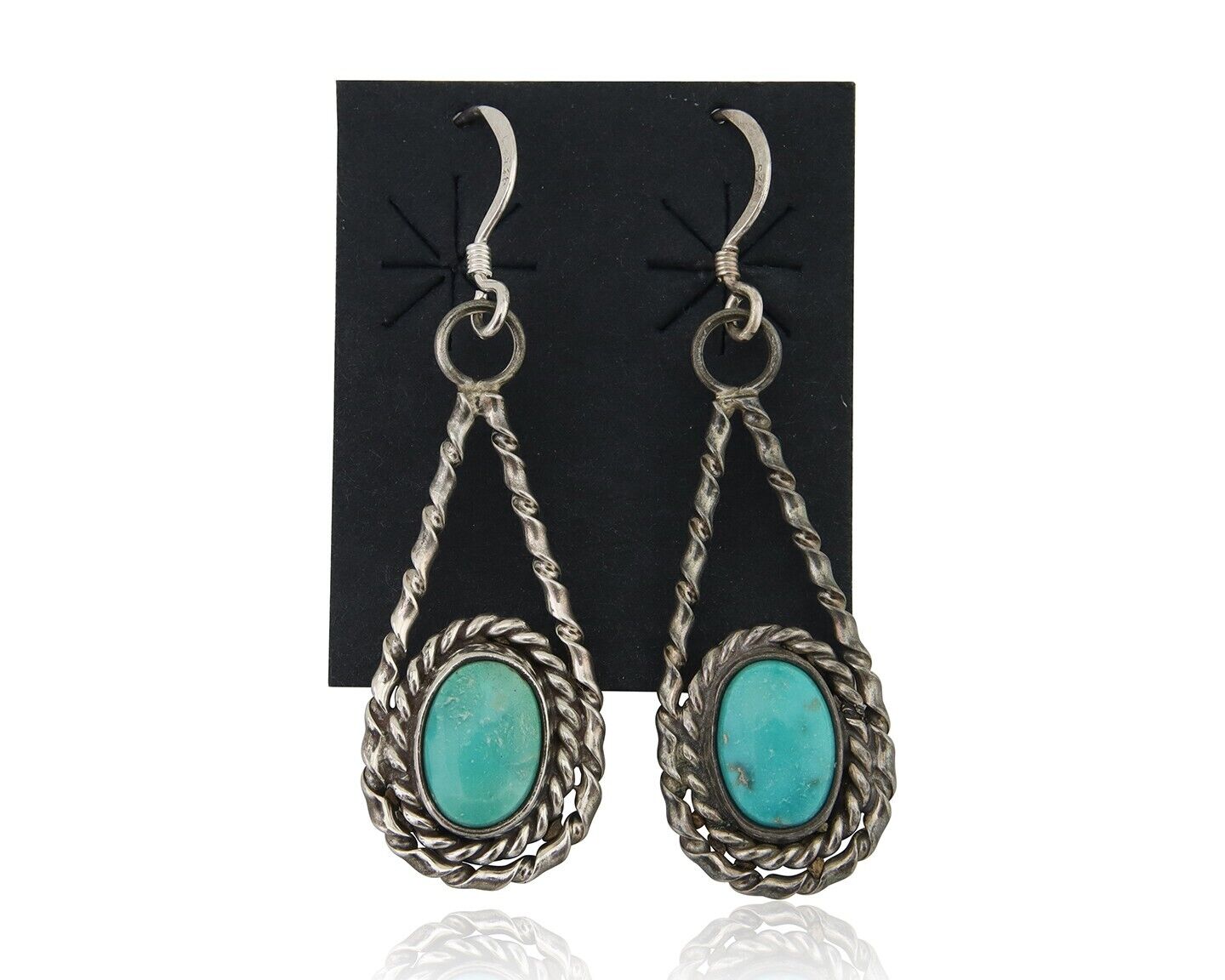 Navajo Dangle Earrings 925 Silver Natural Blue Turquoise Native Artist C.80's