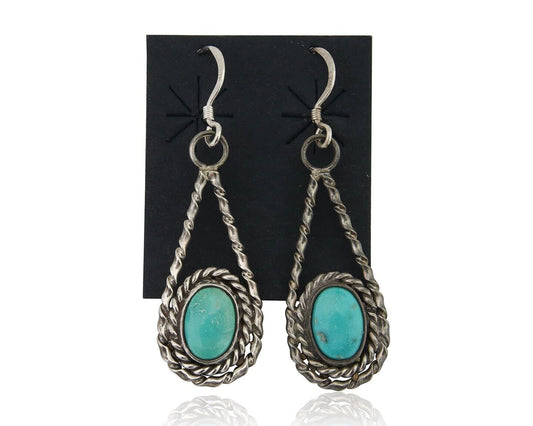 Navajo Dangle Earrings 925 Silver Natural Blue Turquoise Native Artist C.80's