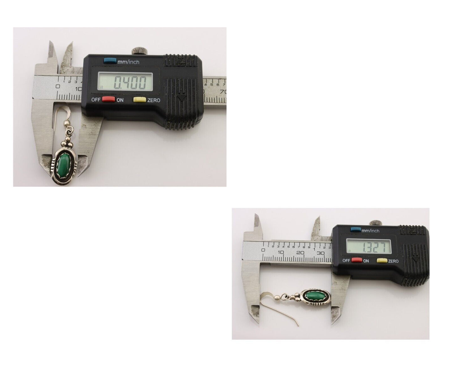 Navajo Dangle Earrings 925 Silver Natural Malachite Native American Artist C.80s