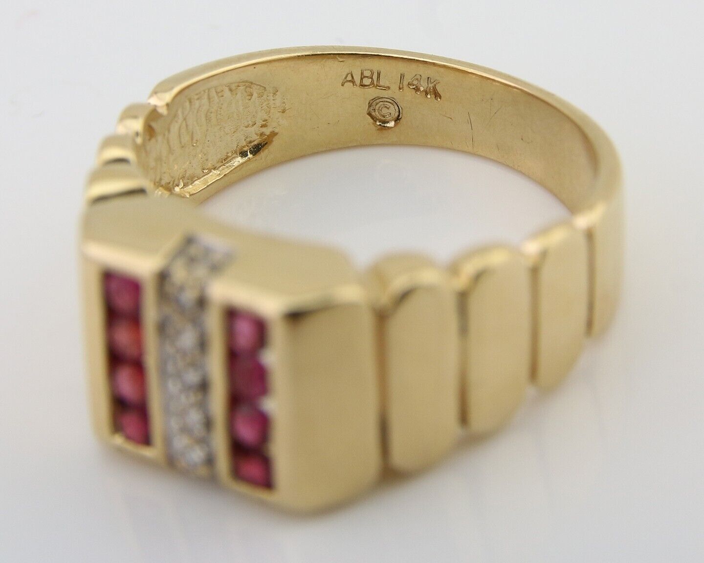 Men Natural Diamond & Ruby Ring 14k Solid Yellow Gold Size 9.75