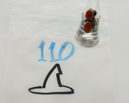 Navajo Ring 925 Silver Natural Mediterranean Coral Artist Signed A C.80's