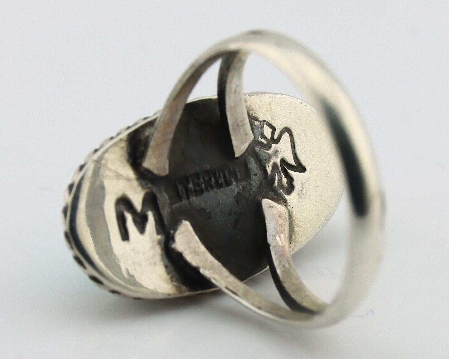Navajo Ring 925 Silver Kingman Turquoise Artist Signed M Montoya C.80's