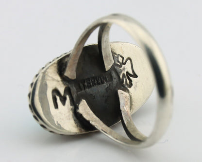 Navajo Ring 925 Silver Kingman Turquoise Artist Signed M Montoya C.80's