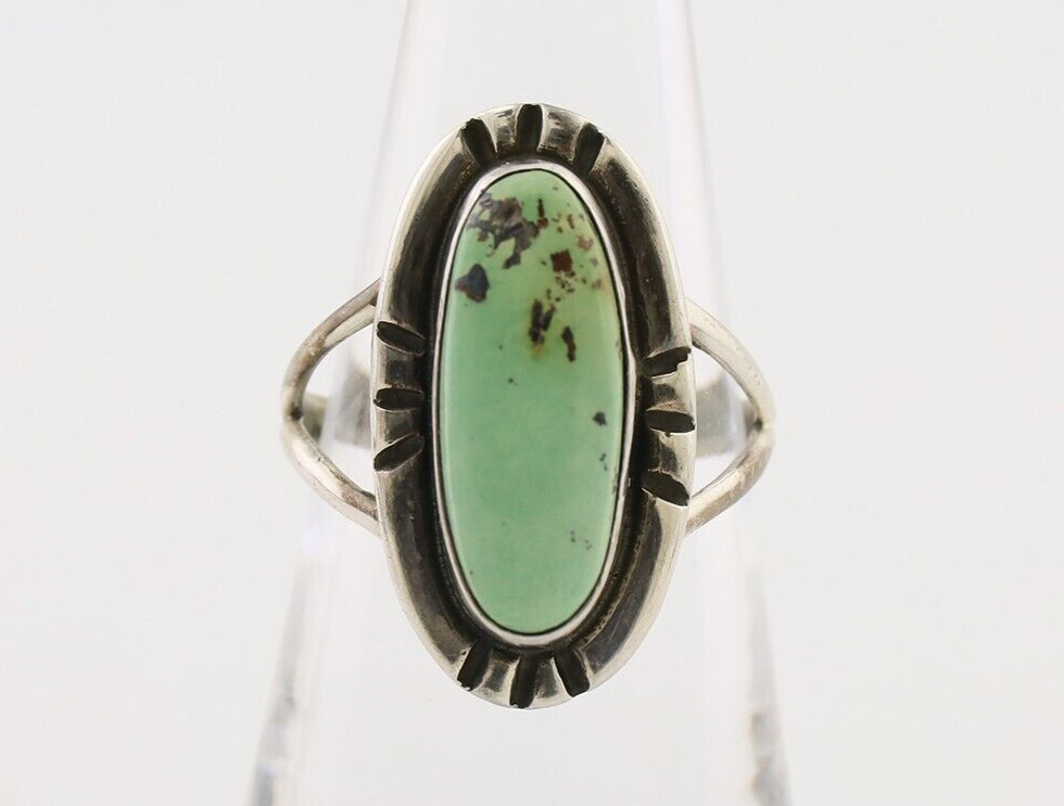 Navajo Handmade Ring 925 Silver Green Turquoise Artist Signed Kachina C.80's