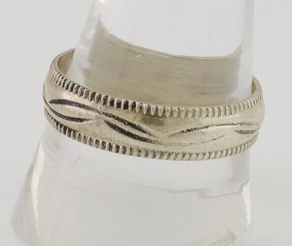 Navajo Hand Stamped Band 925 Silver 6.0 mm Native Artist Size 11.75 C.80's