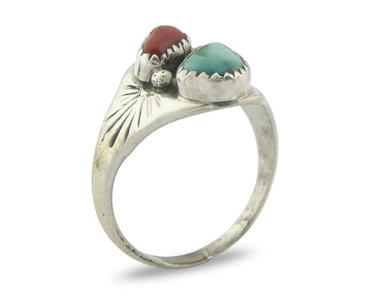 Vintage Navajo Ring 925 Sterling Silver Natural Gemstone Authentic Size 7.75