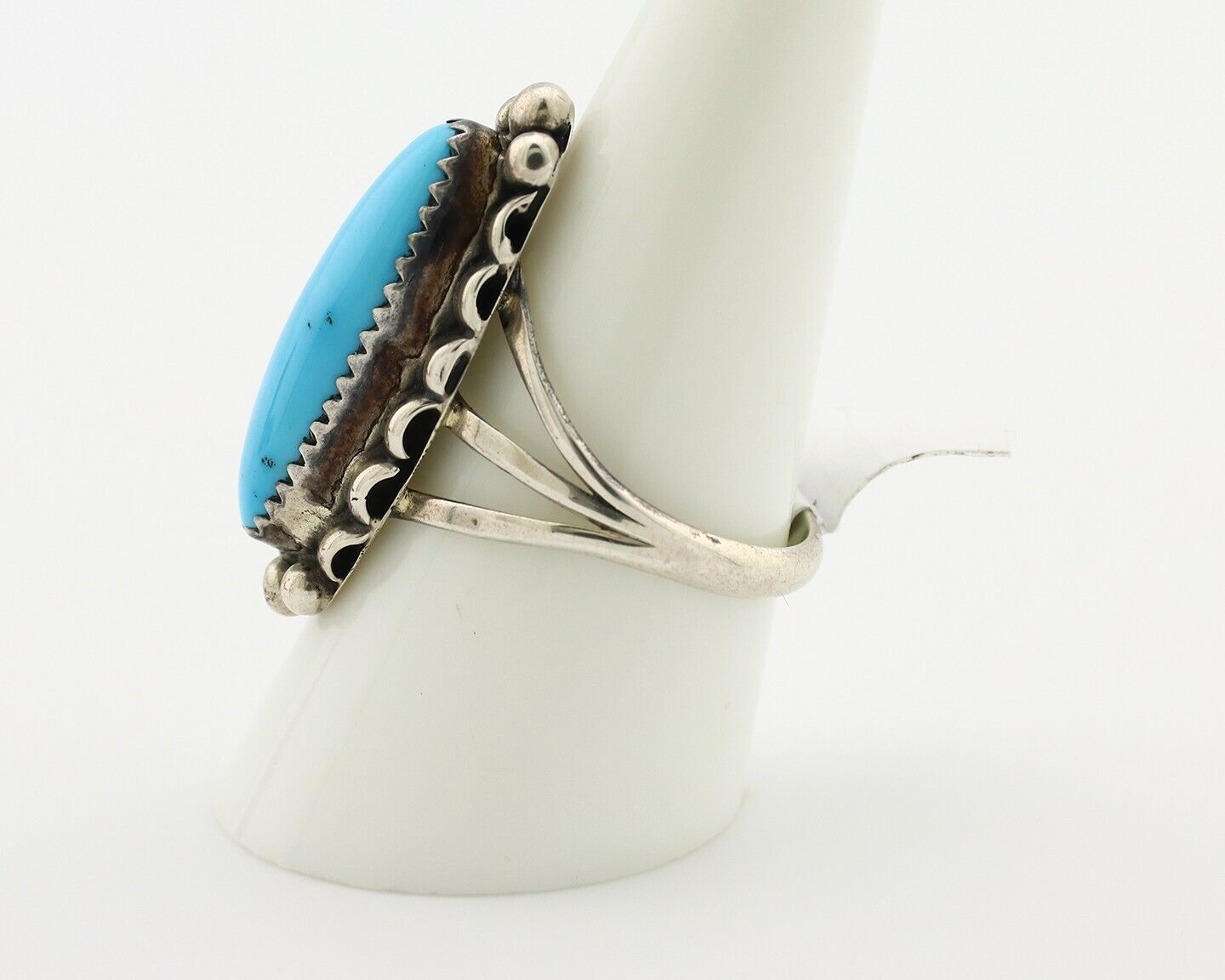 Navajo Ring 925 Silver Sleeping Beauty Turquoise Artist Signed SC C.80's