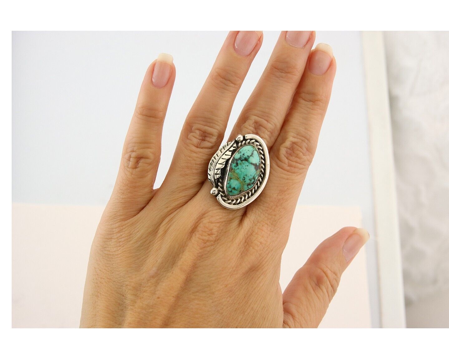 Mexican Handmade Ring 925 Sterling Natural Mined Turquoise C.80's Size 8
