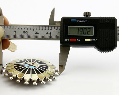 Zuni Signed Artist Victoria Unkestine Inlaid .925 SOLID Silver Tewa Pendant Pin