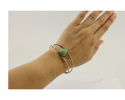 Navajo Bracelet 925 Silver Natural Green Turquoise Native American Artist C.80's