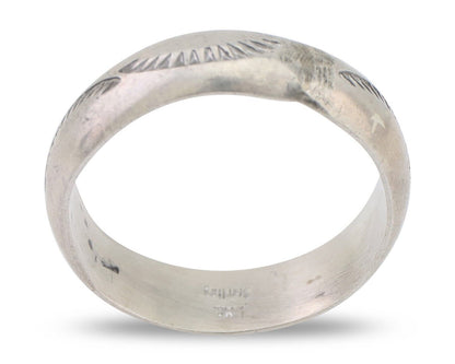 Navajo Hand Stamped Band 925 Silver 6.0 mm Signed Larry Chavez Size 10.25 C.80's