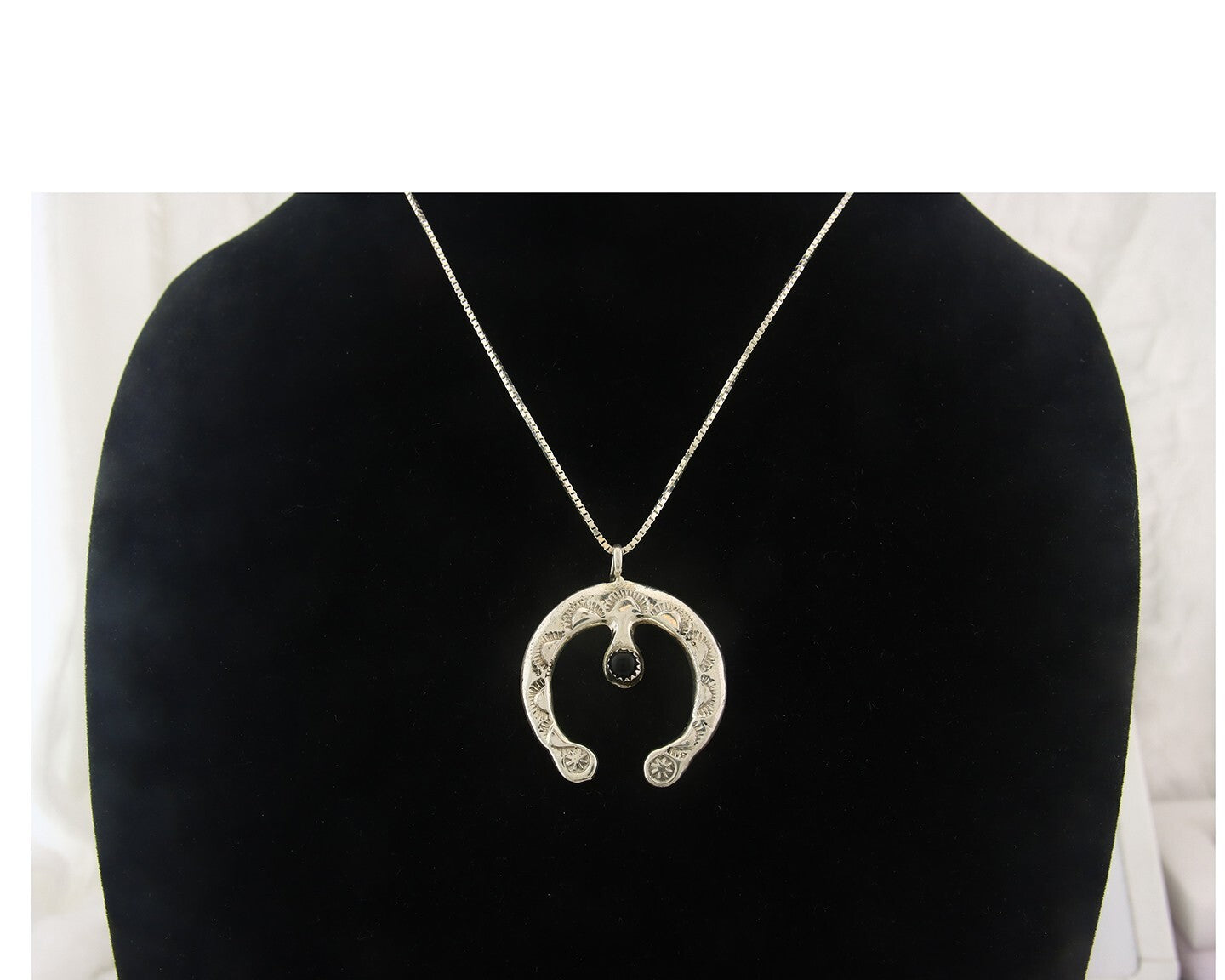 Navajo Sterling Silver Necklace Onyx Sand Cast Authentic Vintage Native American