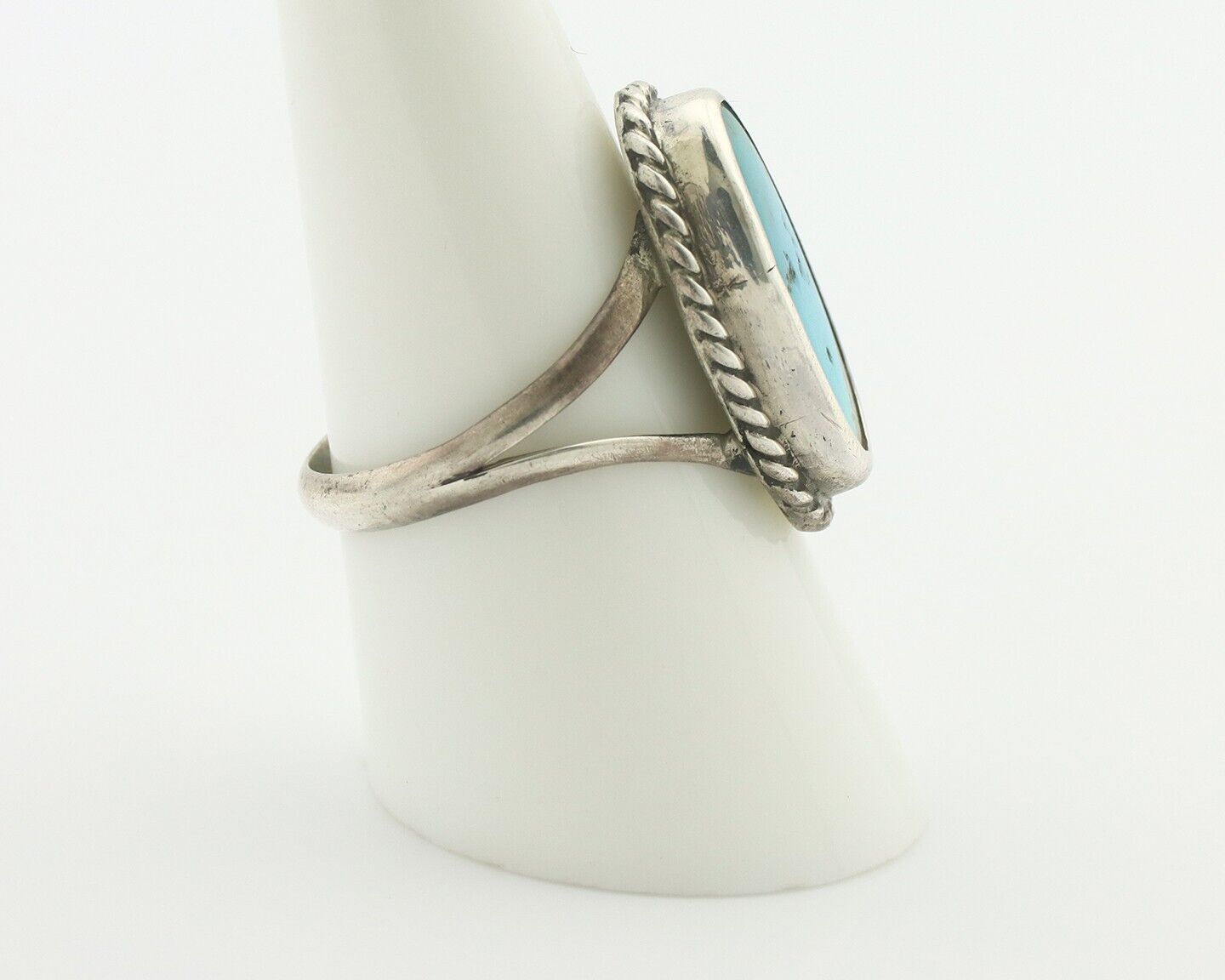 Navajo Ring .925 Silver Natural Blue Turquoise Signed Native Artist C.80's