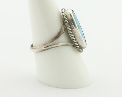 Navajo Ring .925 Silver Natural Blue Turquoise Signed Native Artist C.80's