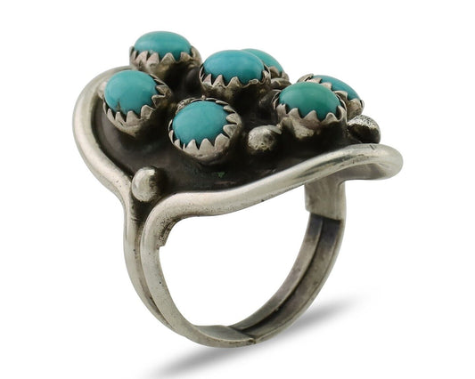 Navajo Handmade Ring 925 Silver Kingman Turquoise Artist Signed BB C.80's