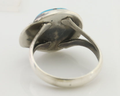 Navajo Ring 925 Silver Blue Gem Turquoise Native Artist Signed G.C. 01 C.80's