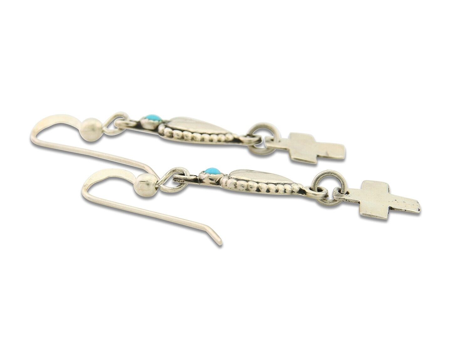 Navajo Earrings 925 Silver Heart Cross Turquoise Native American Artist C.80's