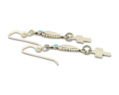 Navajo Earrings 925 Silver Heart Cross Turquoise Native American Artist C.80's
