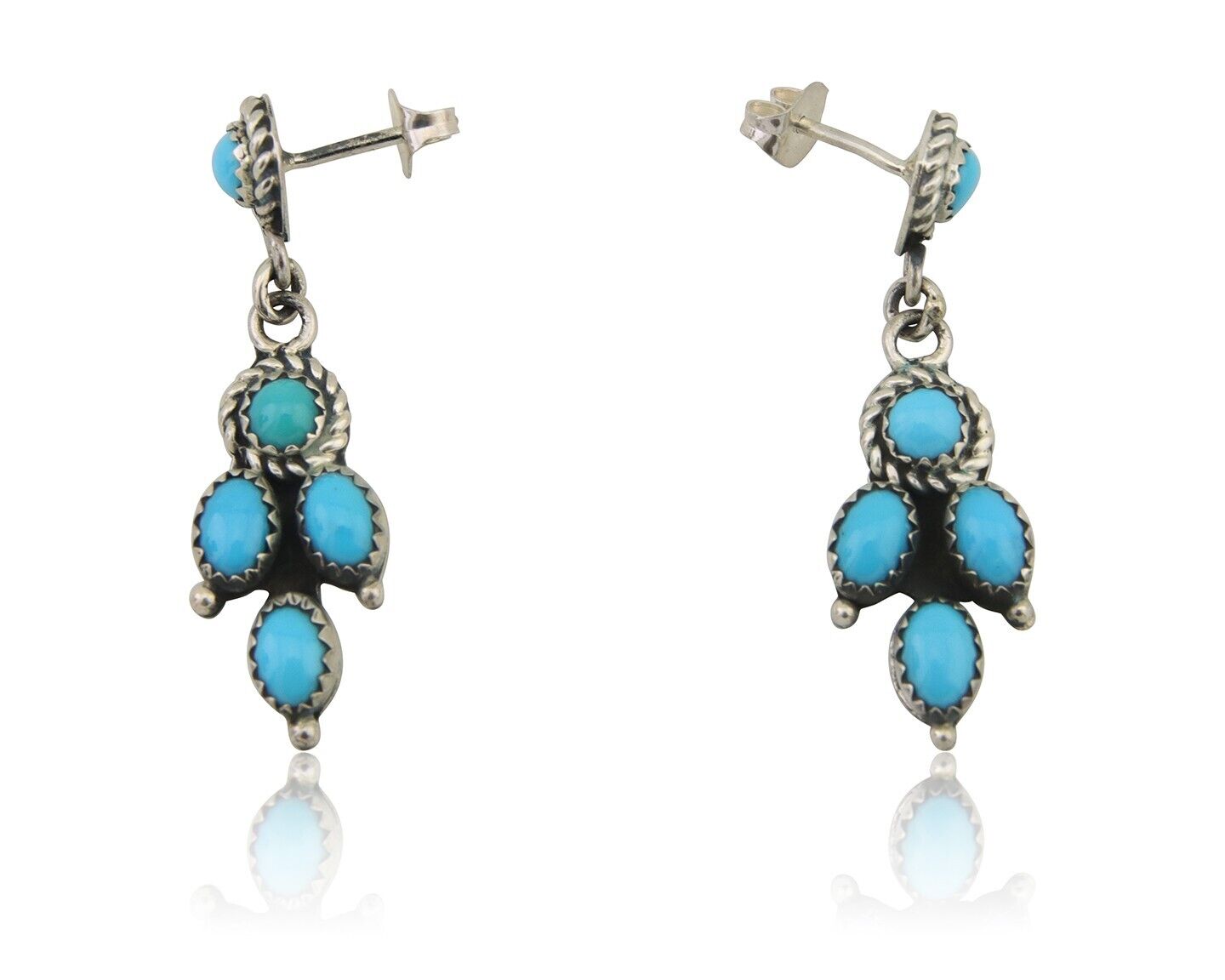 Navajo Paw Earrings 925 Silver Blue Turquoise Native American Artist C.80's