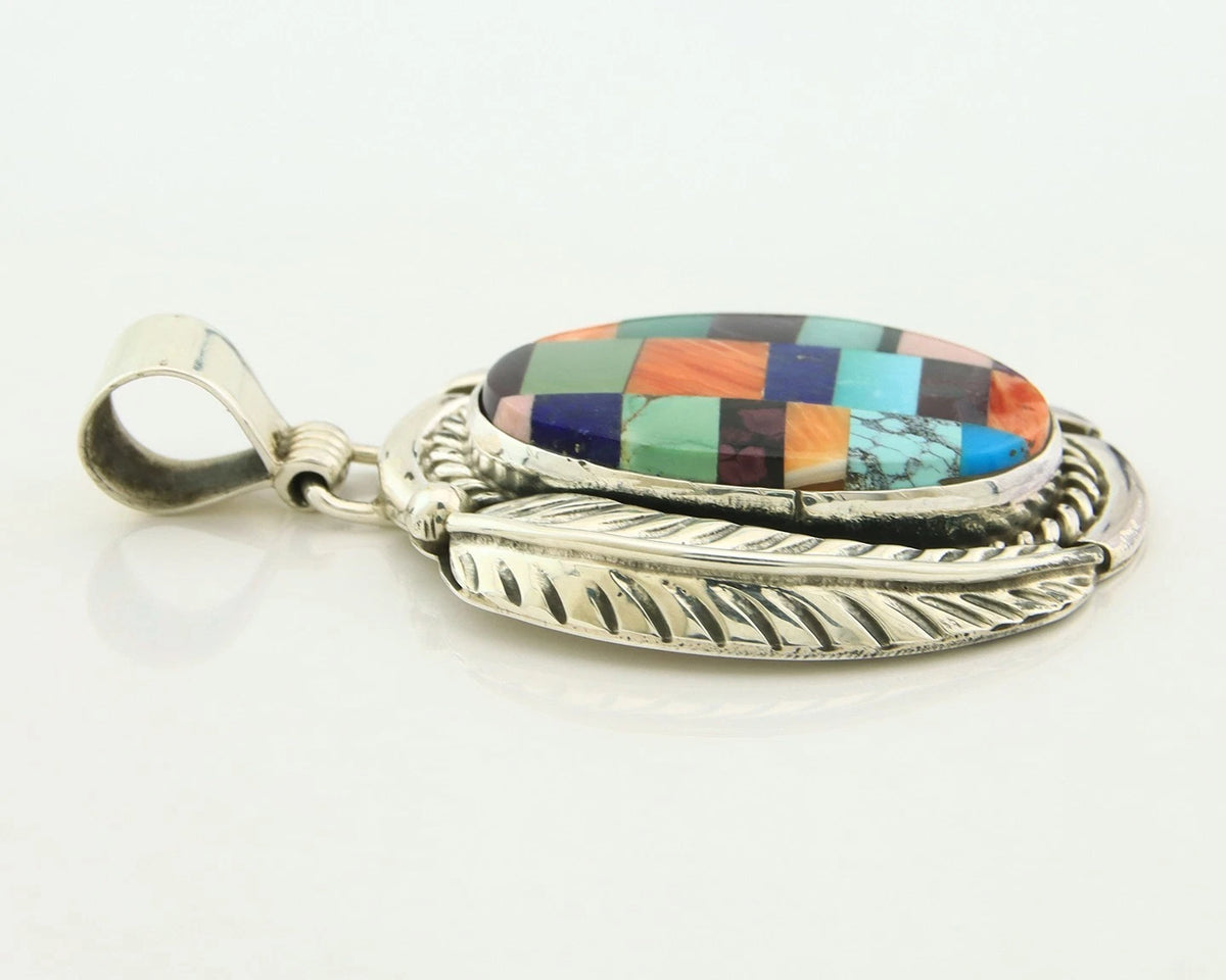 Navajo Pendant 925 Sterling Silver Natural Gemstones Vintage Signed Rabbit Stick