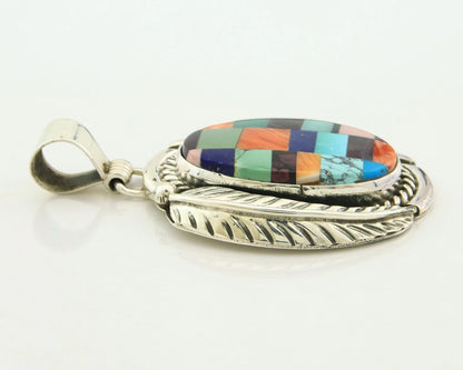 Navajo Pendant 925 Sterling Silver Natural Gemstones Vintage Signed Rabbit Stick
