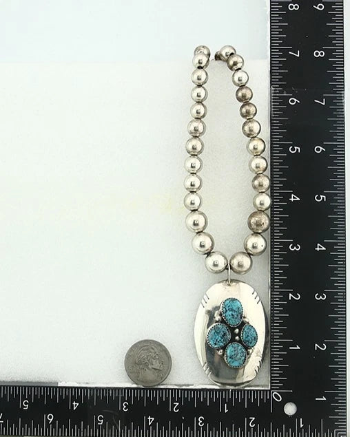 Navajo Bead Necklace Sterling Silver Fine Spiderweb Turquoise Signed D