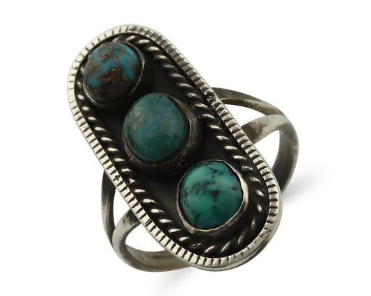 Navajo Ring 925 Silver Natural Blue Turquoise Native American Artist C.80's