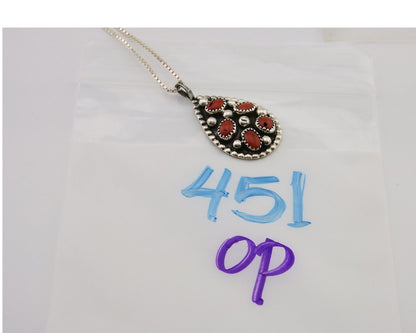 Large Navajo Necklace 925 Silver Mediterranean Coral Artist Signed JR C.80's