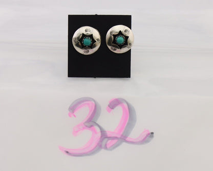 Navajo Handmade Earrings 925 Silver Natural Turquoise Native Artist C.80's