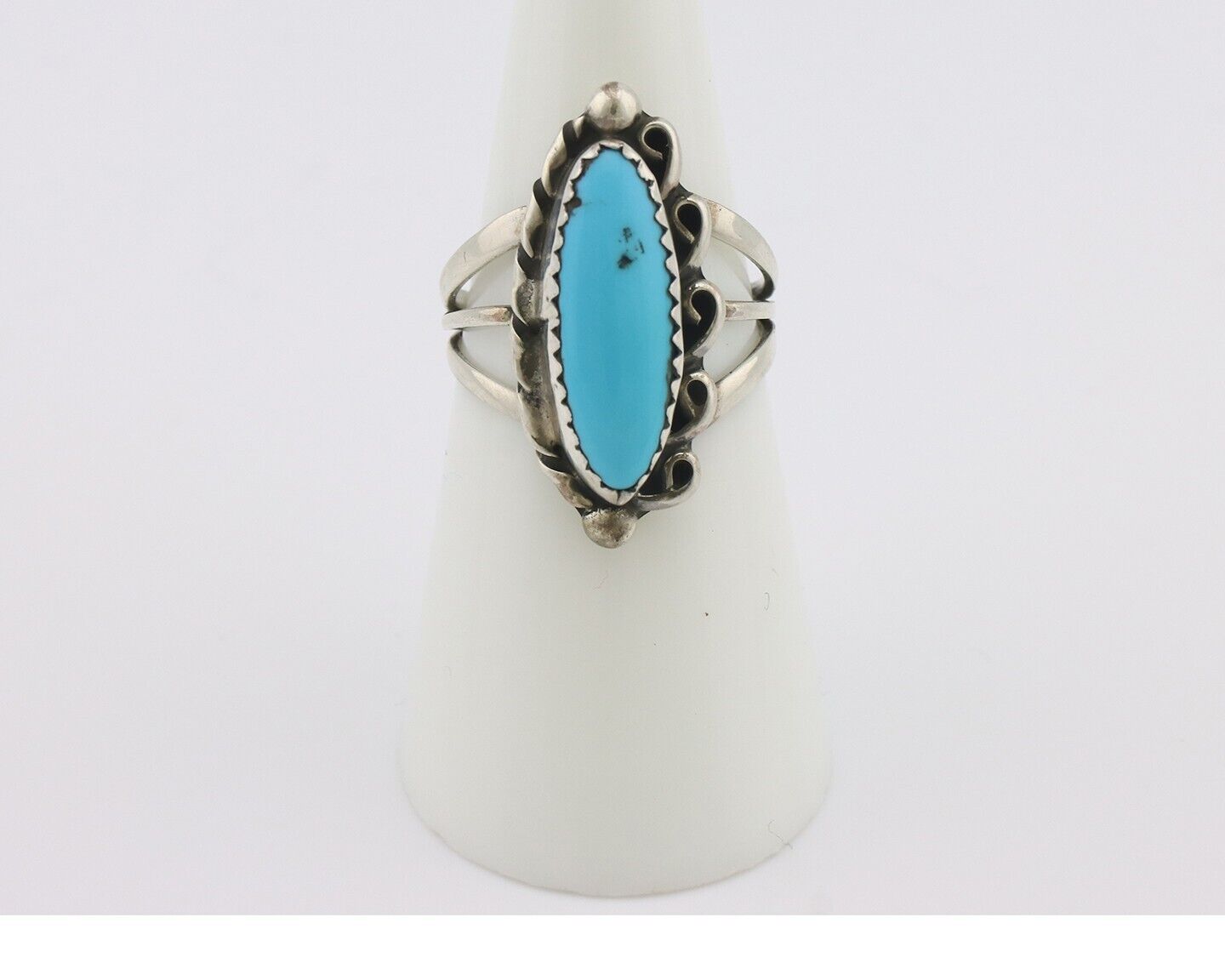 Navajo Ring .925 Silver Sleeping Beauty Turquoise Signed SkyStone Creations C80s