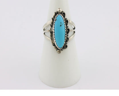 Navajo Ring .925 Silver Sleeping Beauty Turquoise Signed SkyStone Creations C80s