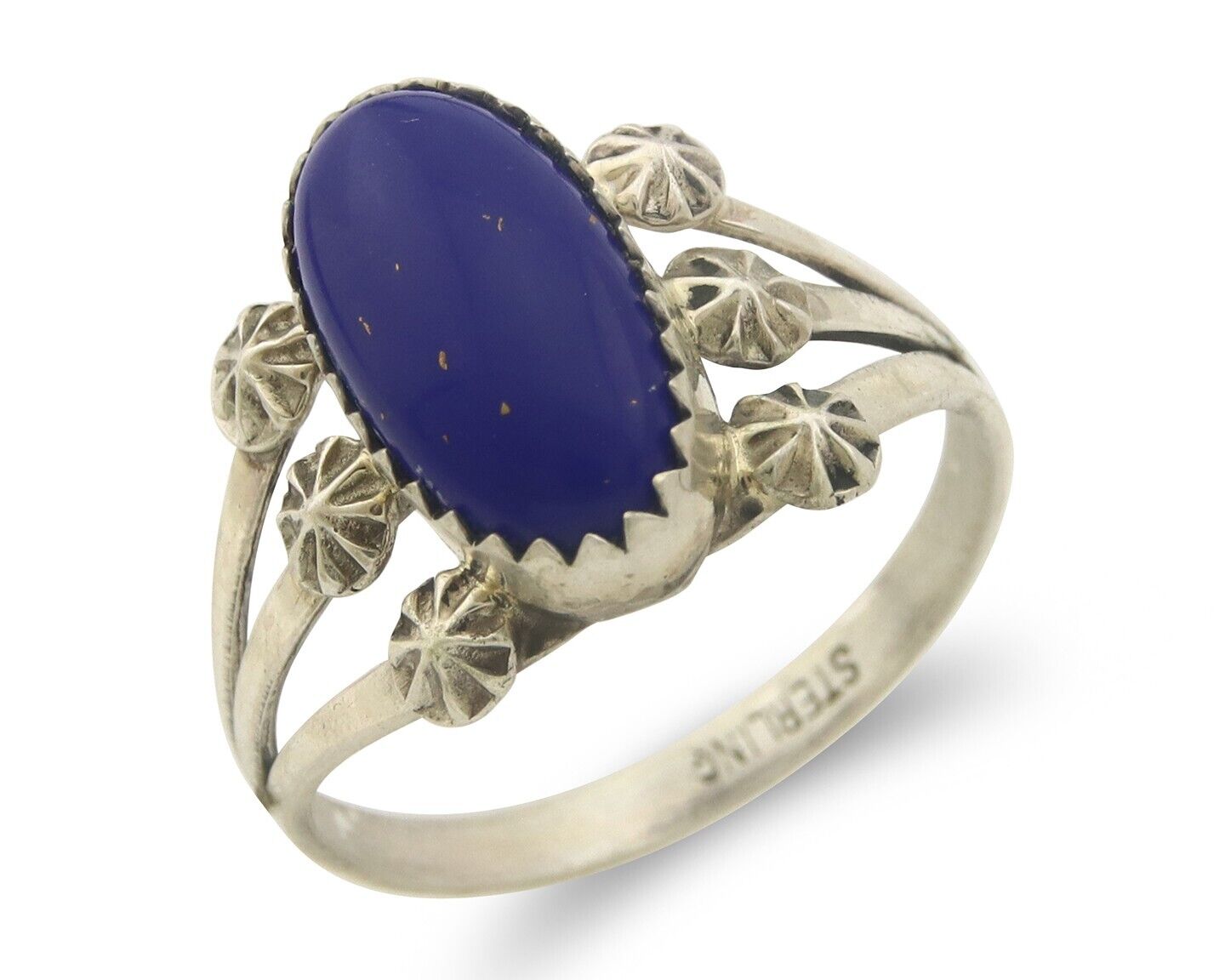 Navajo Ring 925 Sterling Natural Lapis Handmade Native Artist C.80's