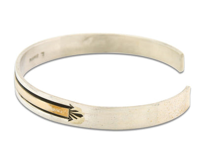 Navajo Bracelet 925 Silver & 12k Yellow Gold Plated Cuff Signed E C.80's