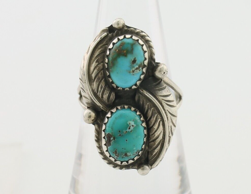 Navajo Ring 925 Silver Signed MC Blue Gem Turquoise C.80's