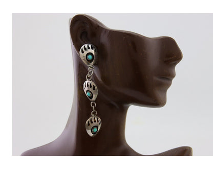 Navajo Paw Earrings 925 Silver Kingman Turquoise Native American Artist C.80's