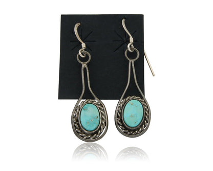 Navajo Dangle Earrings 925 Silver Natural Turquoise Native American Artist C.80s