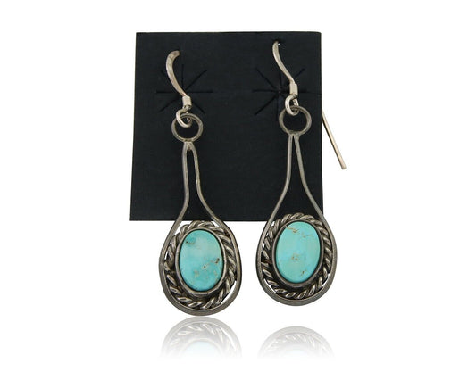 Navajo Dangle Earrings 925 Silver Natural Turquoise Native American Artist C.80s